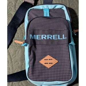 Merrell Sling Bag Crossbody Pack Blue Grid Pattern Small Travel Pouch